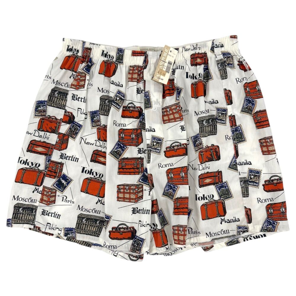 NWT RARE Vtg 80s Banana Republic Safari & Travel Boxers Passport Stamp USA XL
